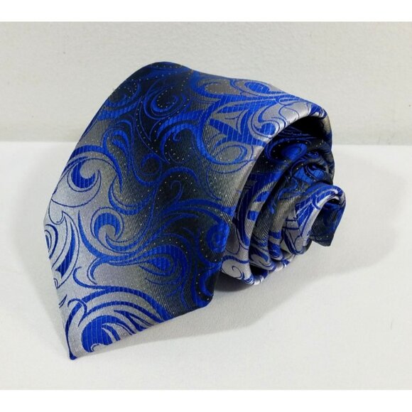 Madison Mens Necktie Blue & Gray Paisley 59" X 3.25" Hand Made - Picture 2 of 8